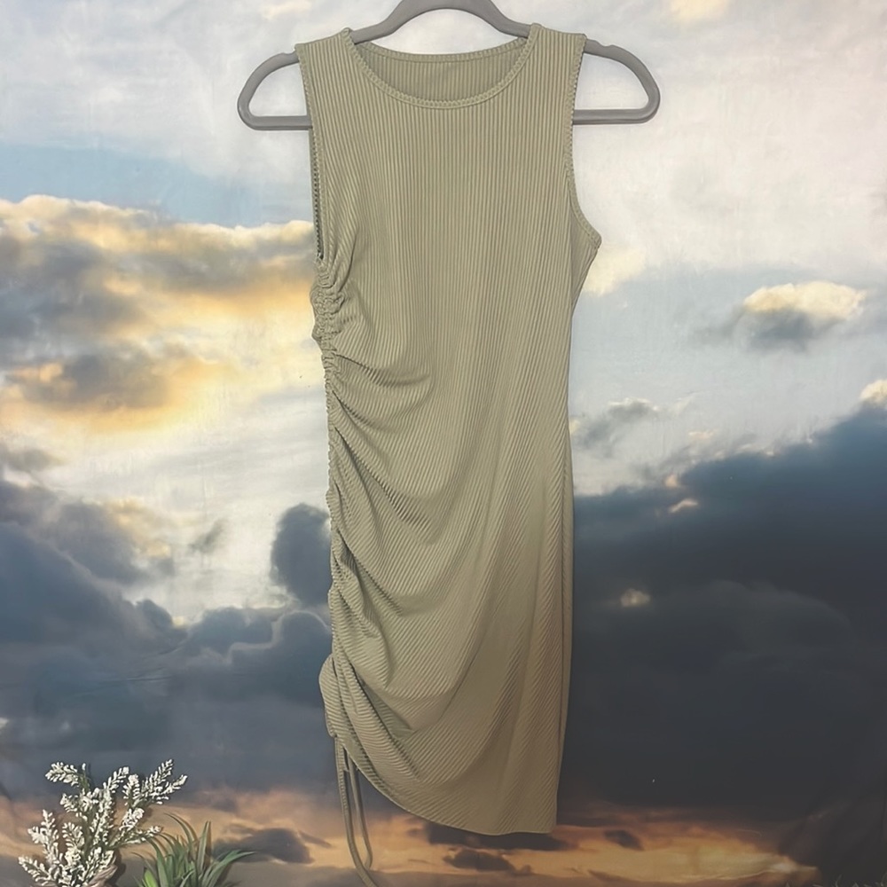 Sage Green Ruched Mini Dress